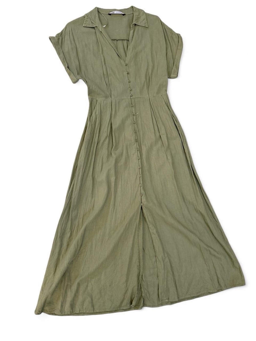 Zara Olive Green Linen Blend Maxi Dress ✦ Effortless Summer Style